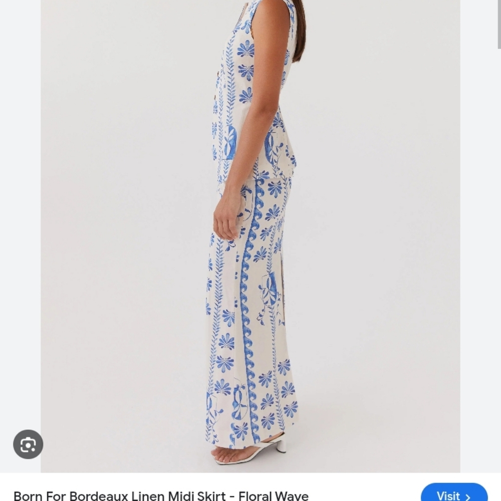 Born For Bordeaux Linen Floral Blue and White Vest Maxi Set Us2